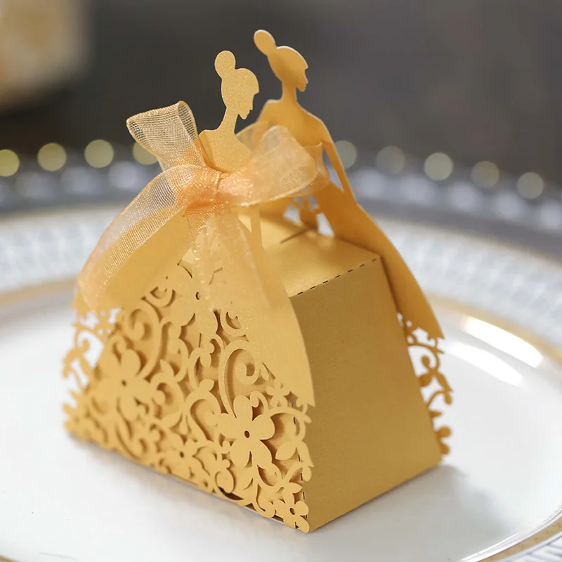 Laser Cut Pearl Paper Gift Boxes with Ribbon – Elegant Candy Chocolate Packaging for We... - SKU GBR17058 - UGI Packaging