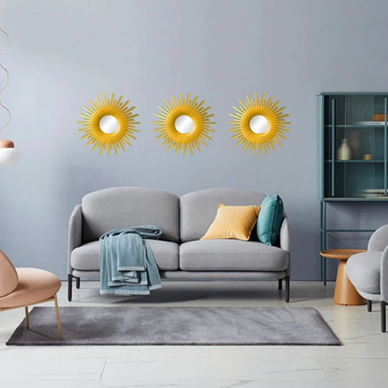 Sun Mirror Gold Round Decoration Wall Sunburst Hanging Mirrors Home Accessories Vintage Boho Decorate Room Bath Nordic Ornaments