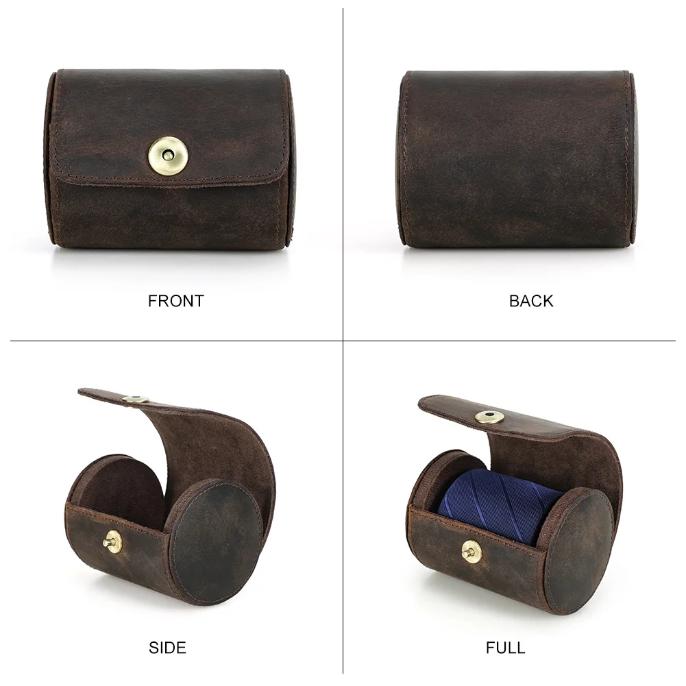 CONTACTS FAMILY Genuine Leather Small Storage Box For Tie Men Portable Organizer Case Outdoor Travel Chic Gift For Man