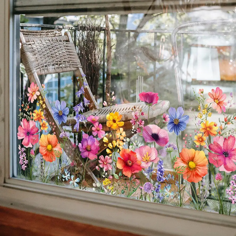 Double Sided Colorful Flowers Butterfly Wall Sticker Electrostatic Paste PVC Window Glass Paste Visible Decorative Wall Decal wall stickers window stickers