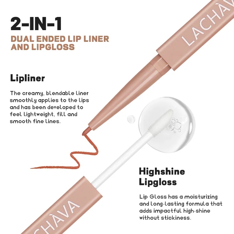 Two in one double head lipliner and transparent lip gloss, matte matte smooth lipliner, durable color locking 6