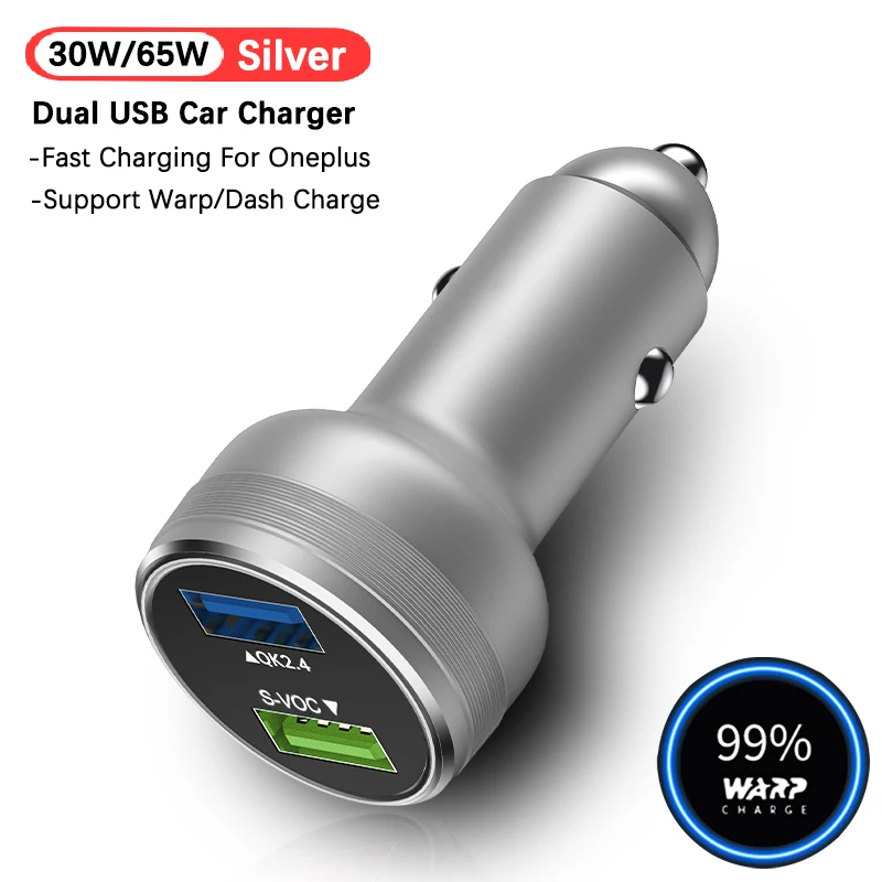 OnePlus 65W Warp Charge Car Charger with 30W USB Dash Fast Charge and Type C Cable