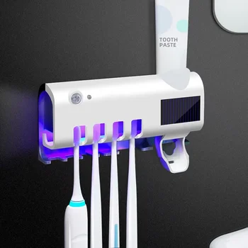 Toothbrush Holder Wall Mounted Solar UV Light Ultraviolet Toothbrush Sterilizer Automatic Toothpaste Holders Bathroom Accessory
