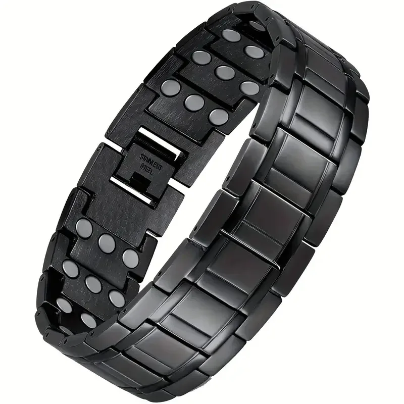 Stainless Steel Bracelet 3X Strength Magnetic Stainless Steel Bracelet For Men Black Wristband Bracelets For Anniversary 3500 Gauss Magnets Father Gift