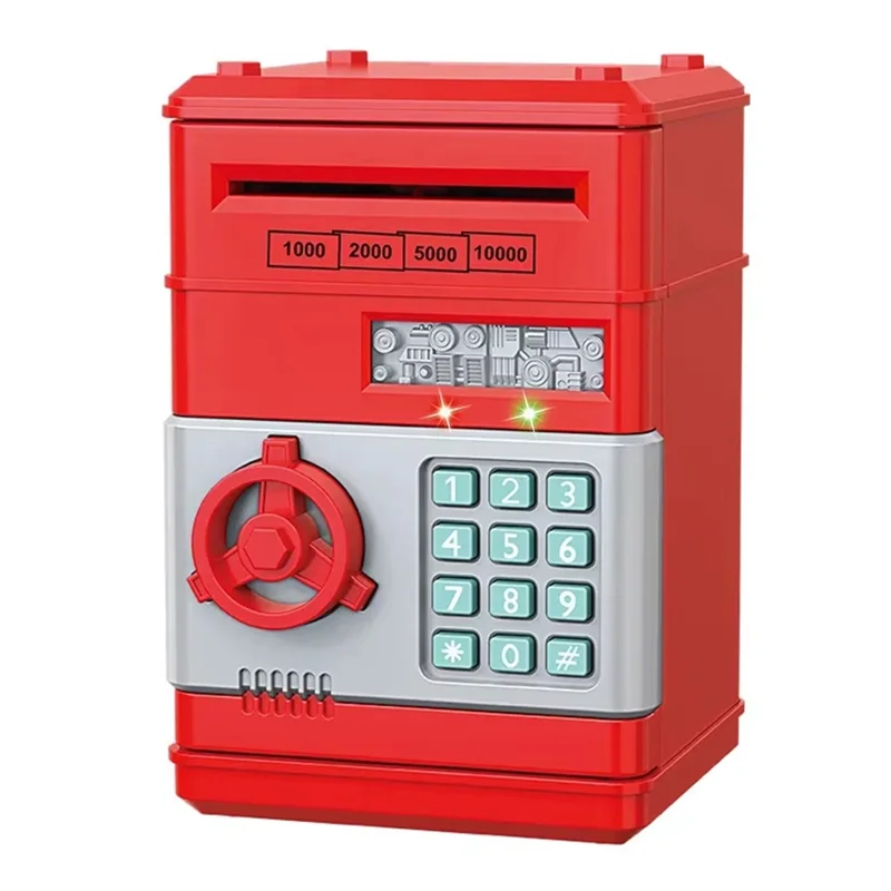 Hot Selling-Electronic Piggy Bank Automatic Mini Security Coin Cash Savings Box Password Key Lock Bank ATM Gift For Children,Ele 5