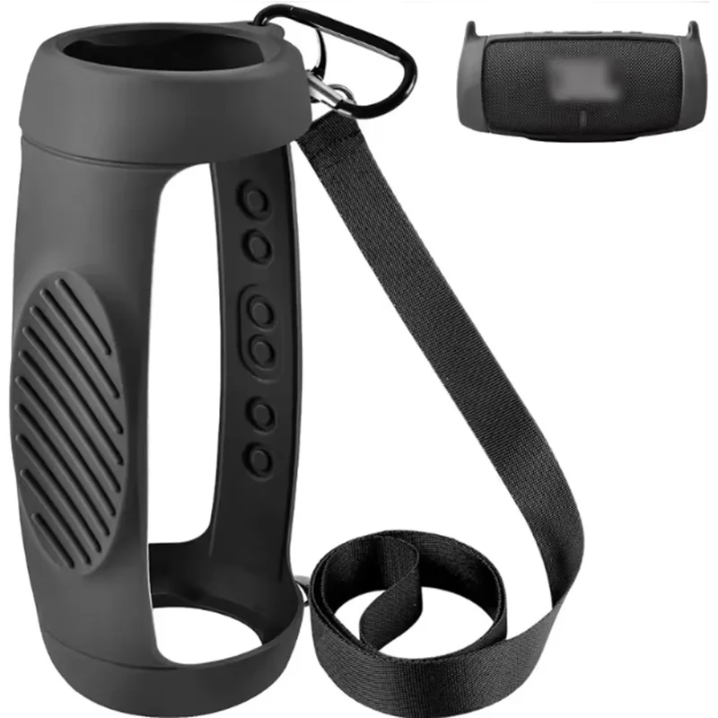 Silicone Case Cover for JBL Charge 5 Bluetooth Speaker Travel Carrying Protective with Shoulder Strap and Carabiner