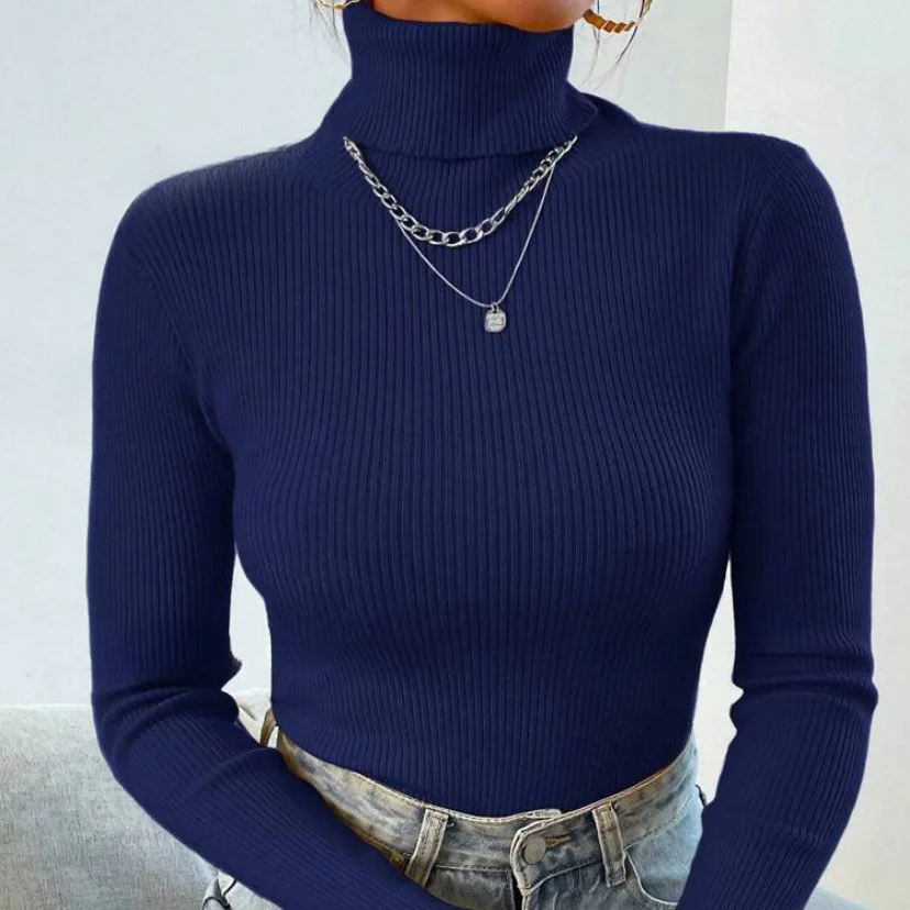 Women Autumn Winter Knitted Turtleneck Sweater