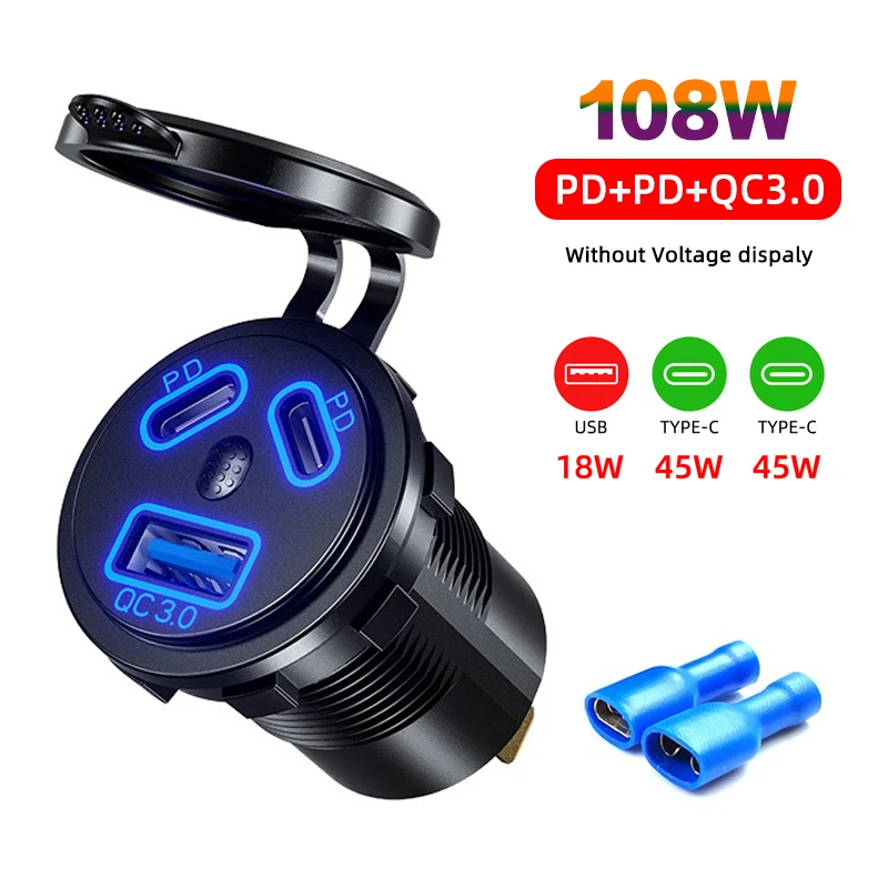 12 فولت/24 فولت منفذ USB 108 واط 3 منافذ شاحن سيار...