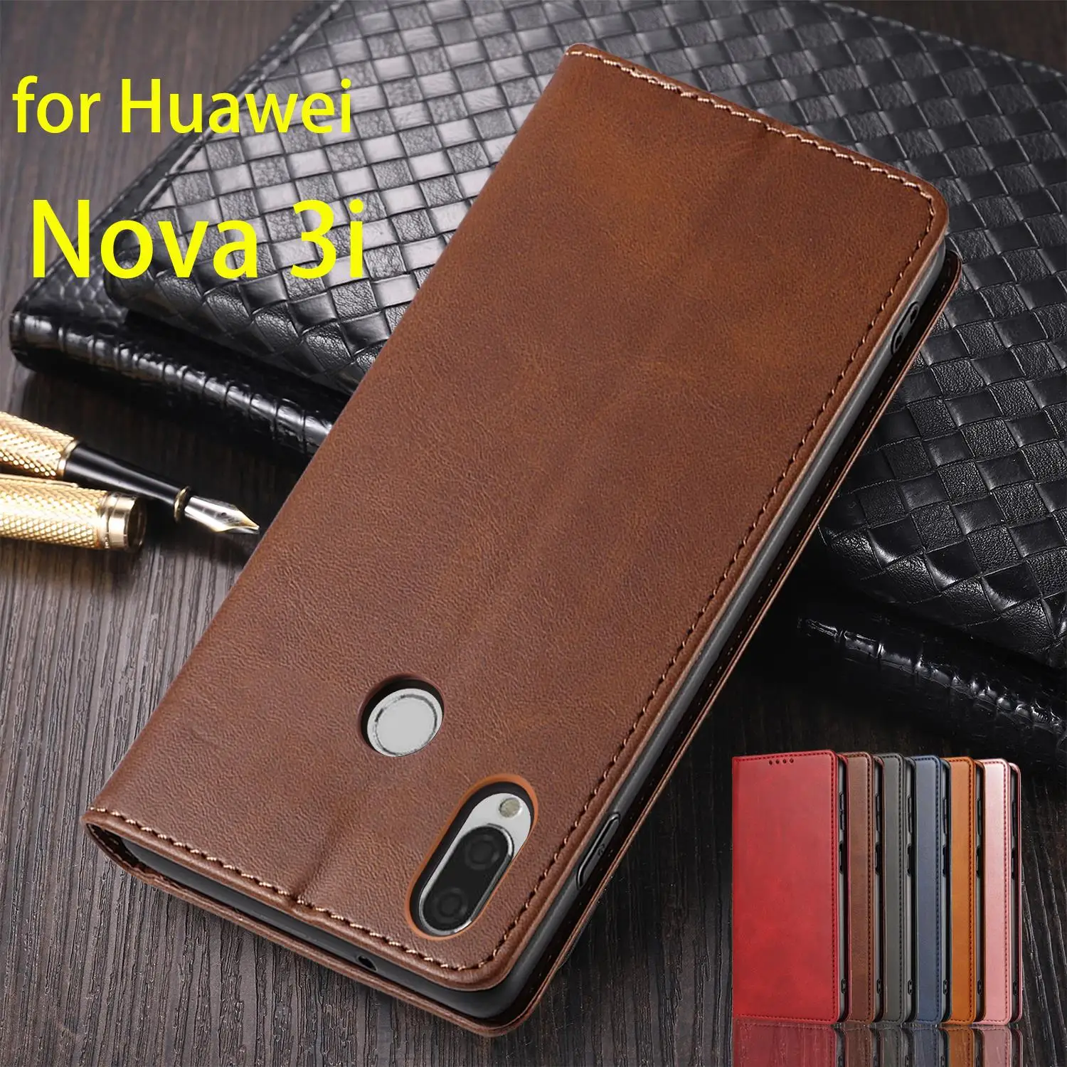 

Magnetic Attraction Cover Leather Case for Huawei Nova 3i / Huawei Nova 3 Flip Case Card Holder Holster Wallet Case Fundas Coque