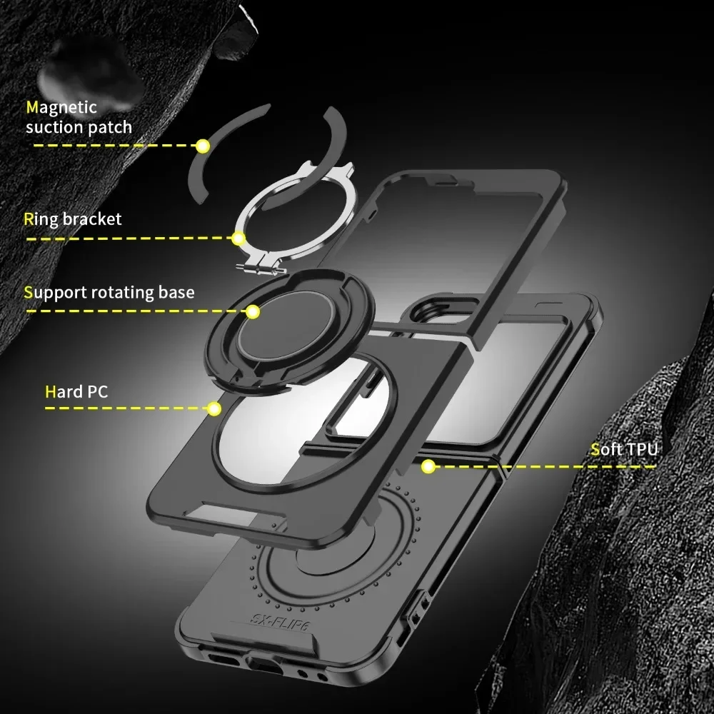 Magnetic 360 Rotating Bracket Phone Case with Ring Holder - Hard Shell Protective Cover