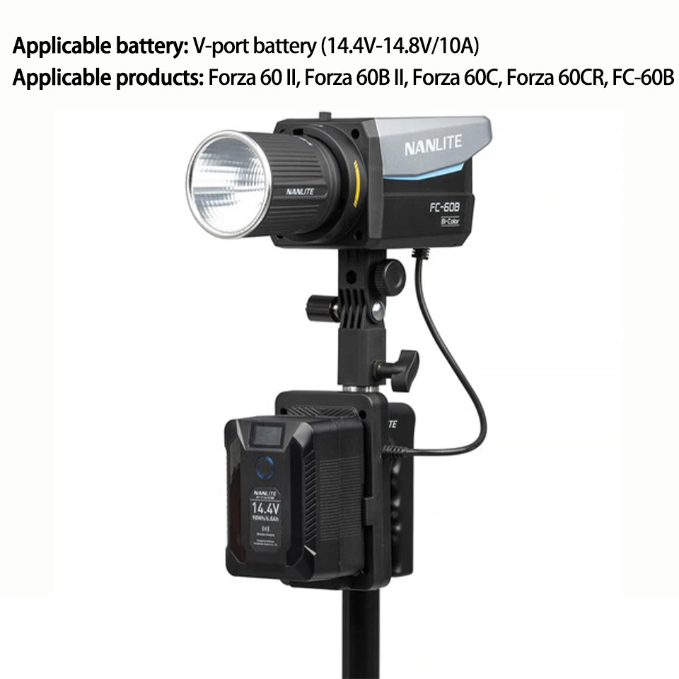 Nanlite BT-BG-V V-Mount Battery Grip with DC Connector for Forza 60 II Forza 60B II 60C 60CR FC-60B