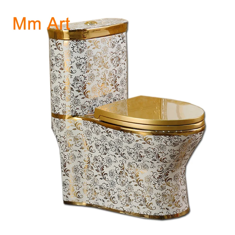 

Chaozhou sanitary wares manufacturer ceramic golden color one piece toilet with soft close seat