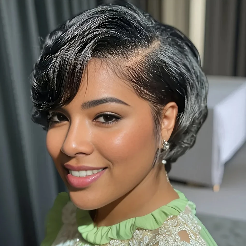 Pixie Cut 13x4 Transparent Lace Front Wigs Human Hair Wig For Women Short Straight Lace Frontal Wig 250% Daily Party Mother Gift