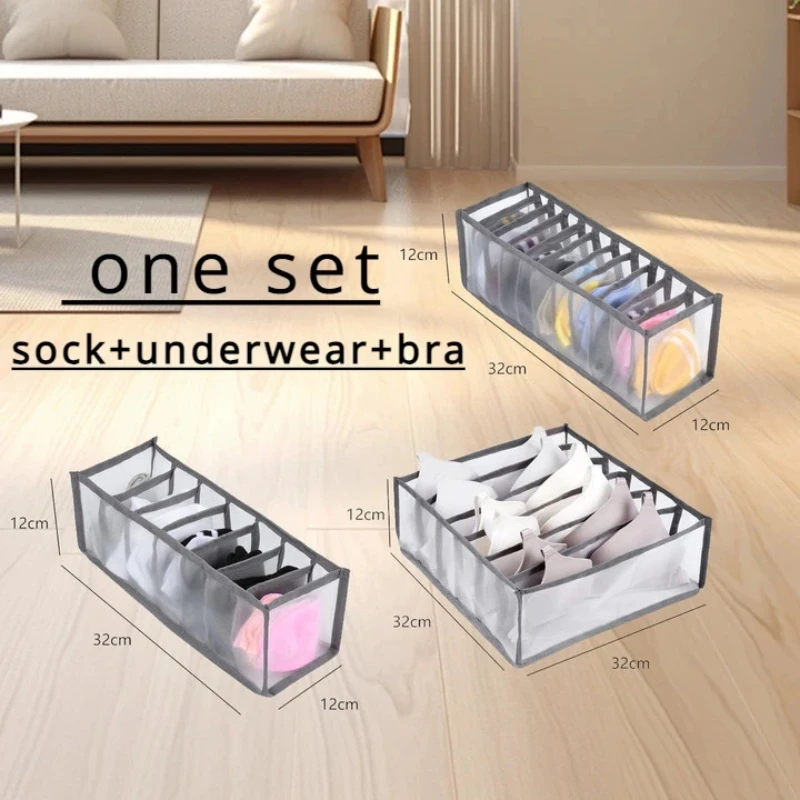 Underwear Storage Organizer 3 Pcs Foldable Translucent Panty Drawer Bra Breathable Mesh Bag For Wardrobe