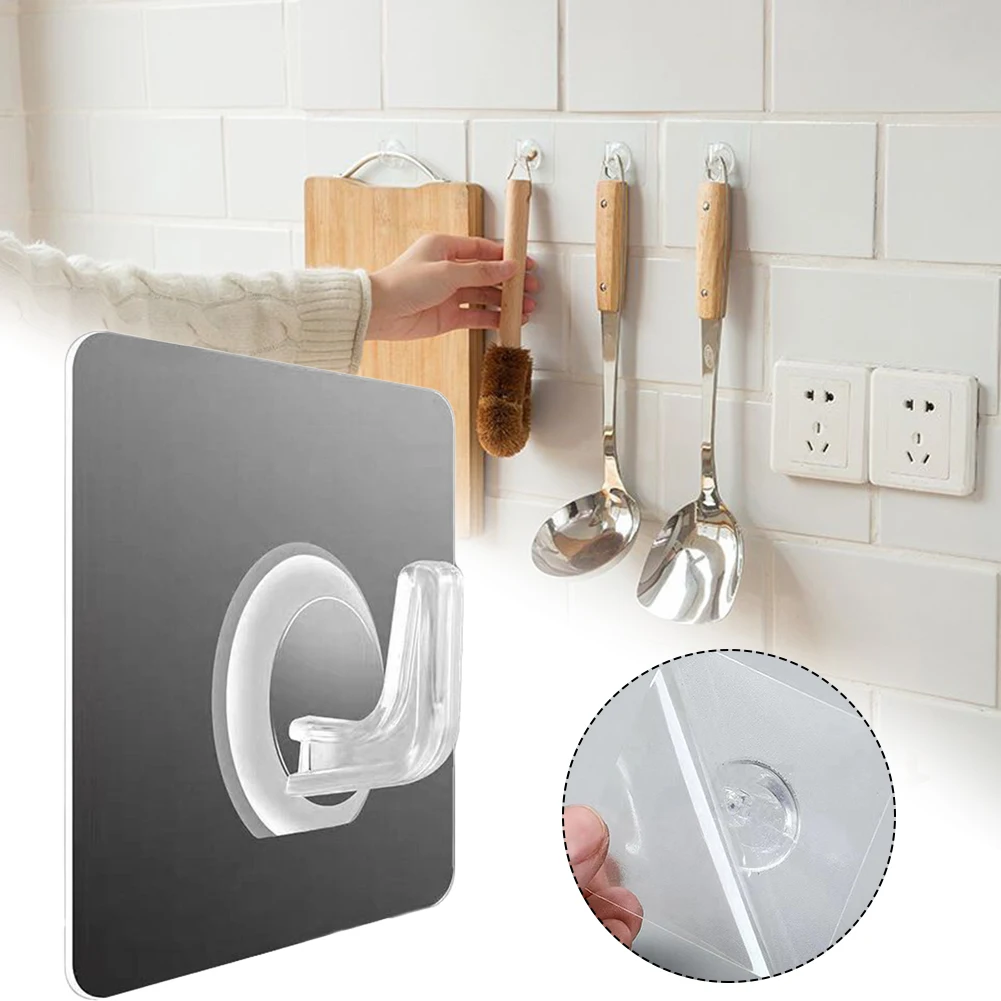 

Wall Hook Self Adhesive Transparent Key Towel Wall Hanger Strong Heavy Plastic Hook Home Kitchen Bathroom Accessories