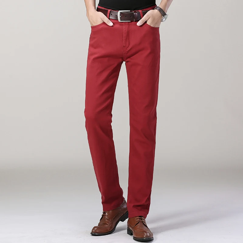 Solid Casual Pants Fashion Male Handsome Straight Stretch Long Trousers Elastic Men Yellow Red Black Plus Size