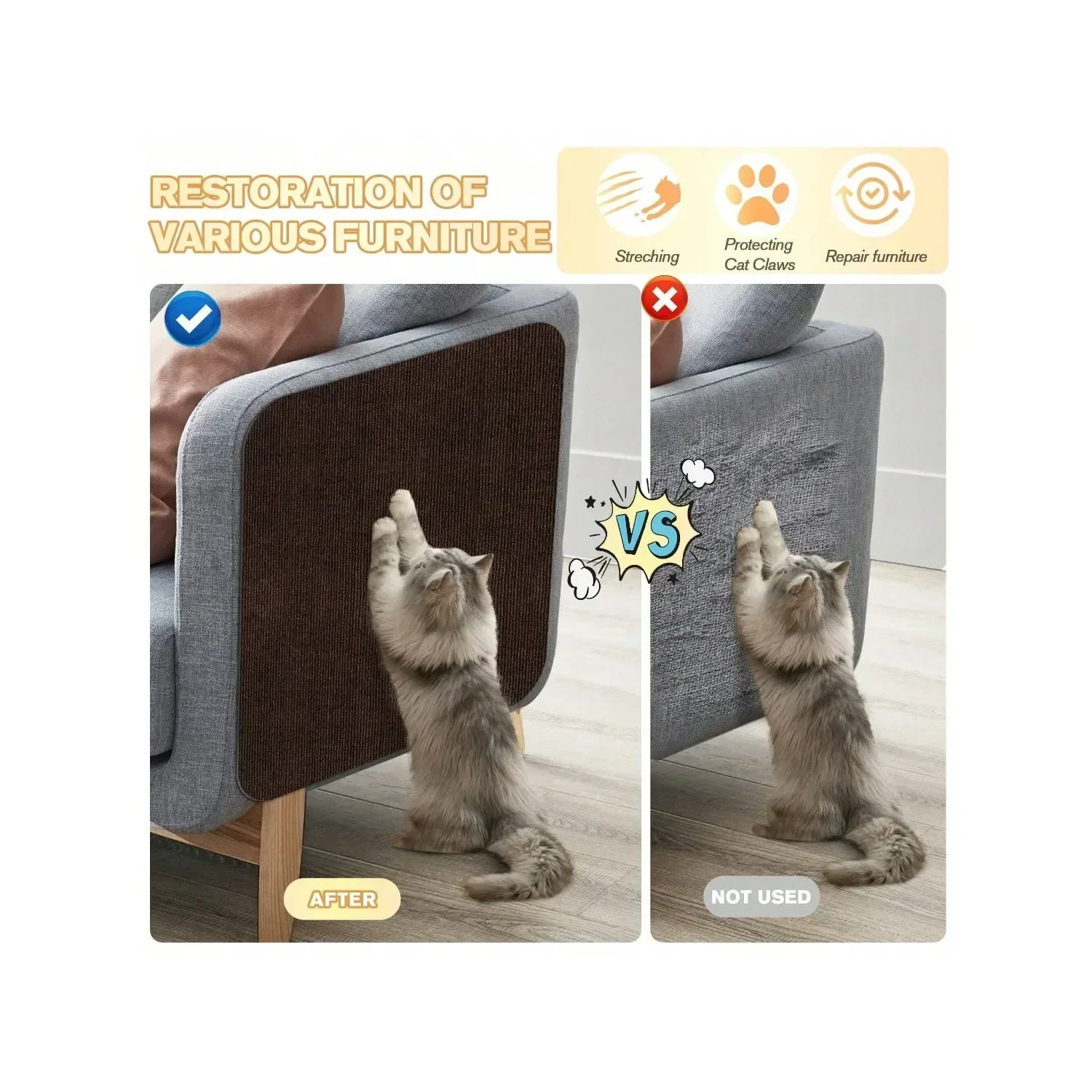 1Pc Multi-Purpose Trimable Self-Adhesive Cat Carpet Mat-DIY Scratching Post and Pet Furniture Floor Mat, Sofa Protector Pad pet toys cat toy cat scratch mat