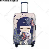 Kokeshi Doll Cherry Blossoms Luggage Cover Protector Fashion Japanese Kimono Geisha Girl Travel Suitcase Covers for 18-32 Inch 1