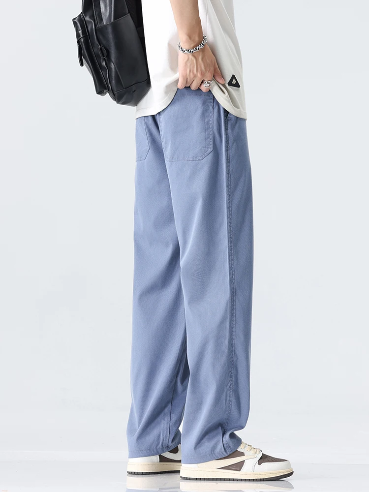 Coffee Ultra-thin Wide Pants Men Lyocell Fabric Breathable Soft Straight Casual Trousers Loose Simple Male Sweatpants 2