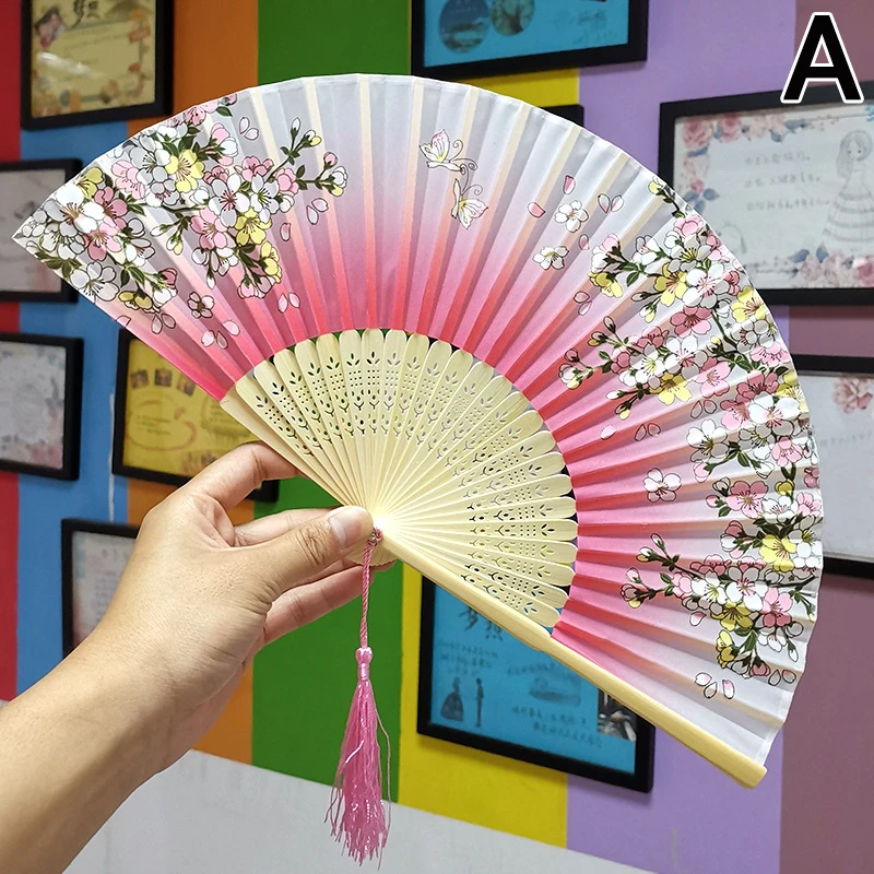 

Flower Folding Fan Bamboo Female Chinese Style Ancient Handheld Fan Dance Performance Cosplay Photo Props Wedding Party Gift