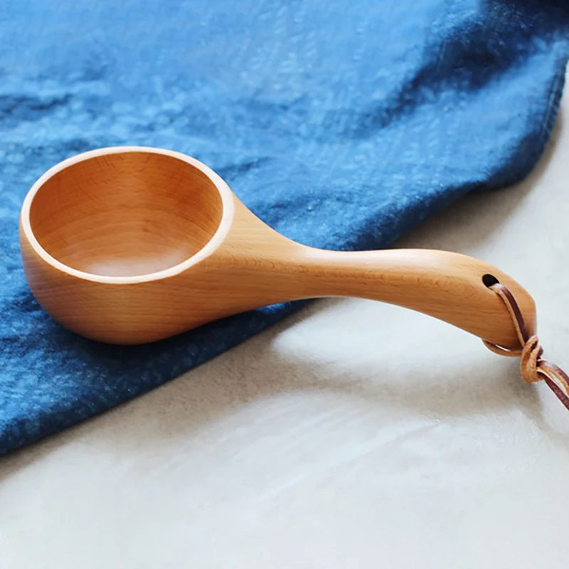 Wooden Spoon Bath Sauna Short Handle Japanese-style Solid Wood Scoop Rice Scoop Kitchen Water Wooden Bucket Spoon Newstyle