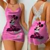 Mini Dress Pajama Skirt Bow Knot Party Dresses Satin Surface Minnie Mouse Disney Mickey Womens Fashion Summer 2024 Elegant Women 3
