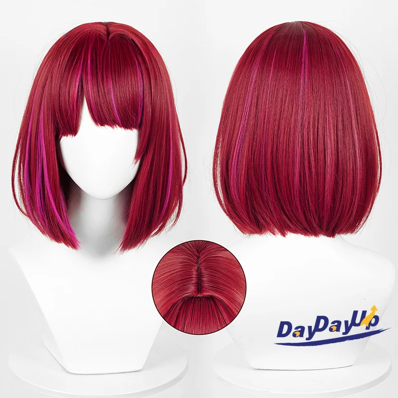 

Oshi No Ko Cosplay Arima Kana Wig Short Bobo Wig Red Mixed Pink Wig Heat Resistant Synthetic Cosplay Anime Wigs + Wig Cap