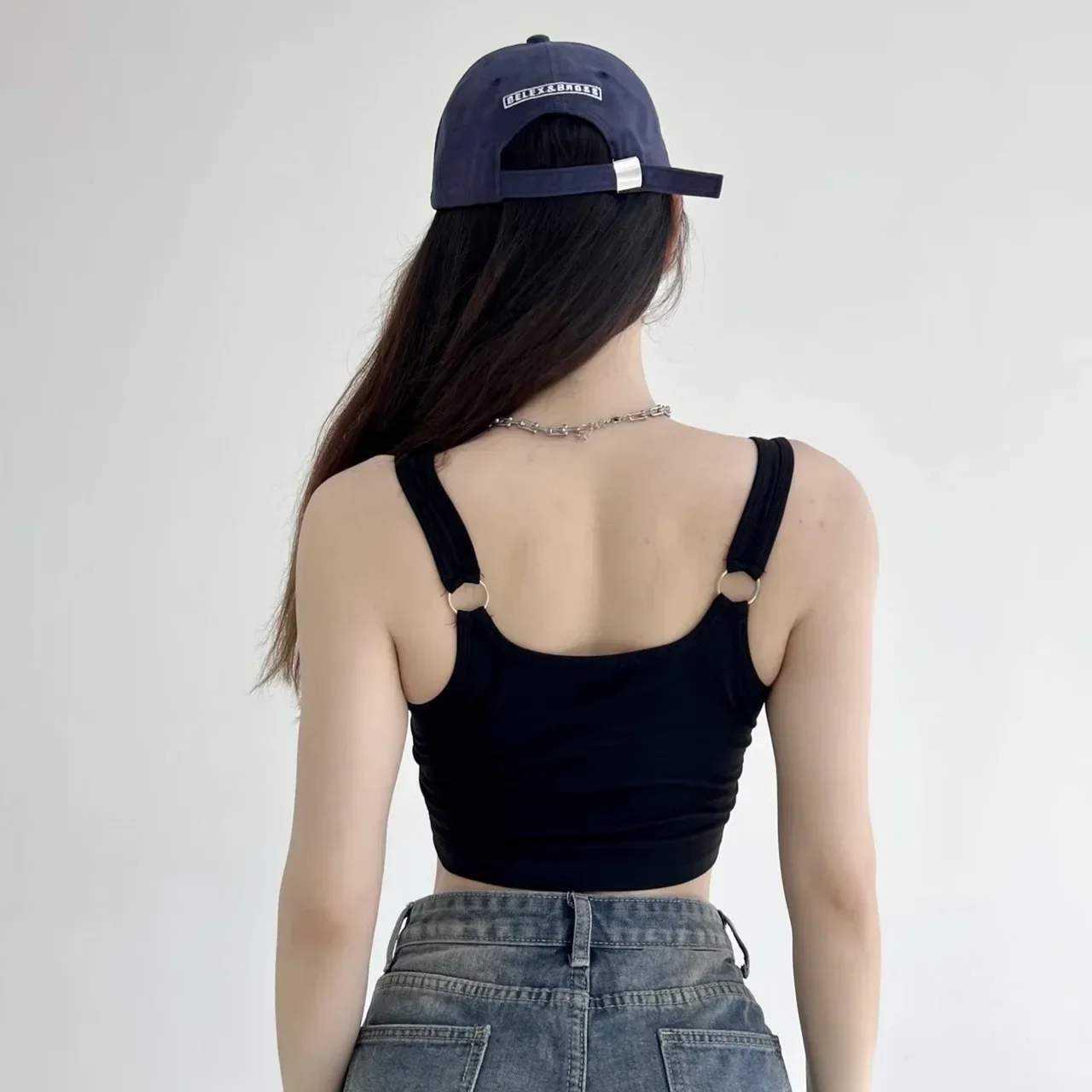 Women Summer Tops Camisole Square Collar Tank Top Y2k Sleeveless Crop Tops Pad Fashion Vest Embroidery Letter
