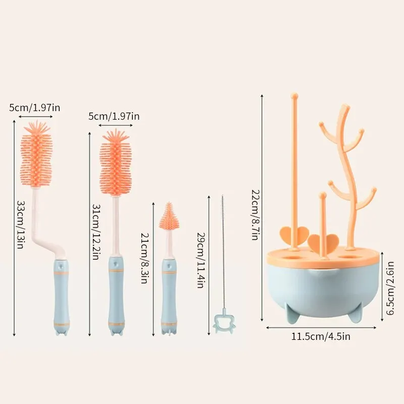 Set di 4 spazzole per biberon multifunzionali, set di pulizia e conservazione per biberon, set di pulizia a 360° senza angoli morti con base di scarico_voghion.com