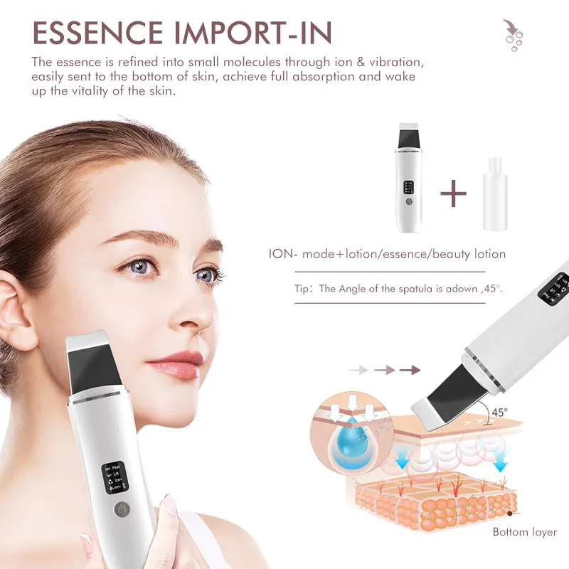 Ultrasonic Facial Shovel Scrubber Deep Pore Cleaner Blackhead Remover Acne Treatment Skin Peeling Tool Ion Cleaning Instrument