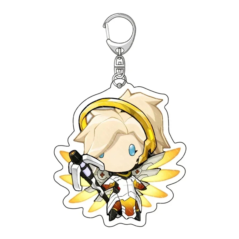 Acrylic Cartoon Anime Pendant Keychains Holder Car Key Chain Key Ring Phone Bag Hanging Jewelry Gifts Accessories Overwatch