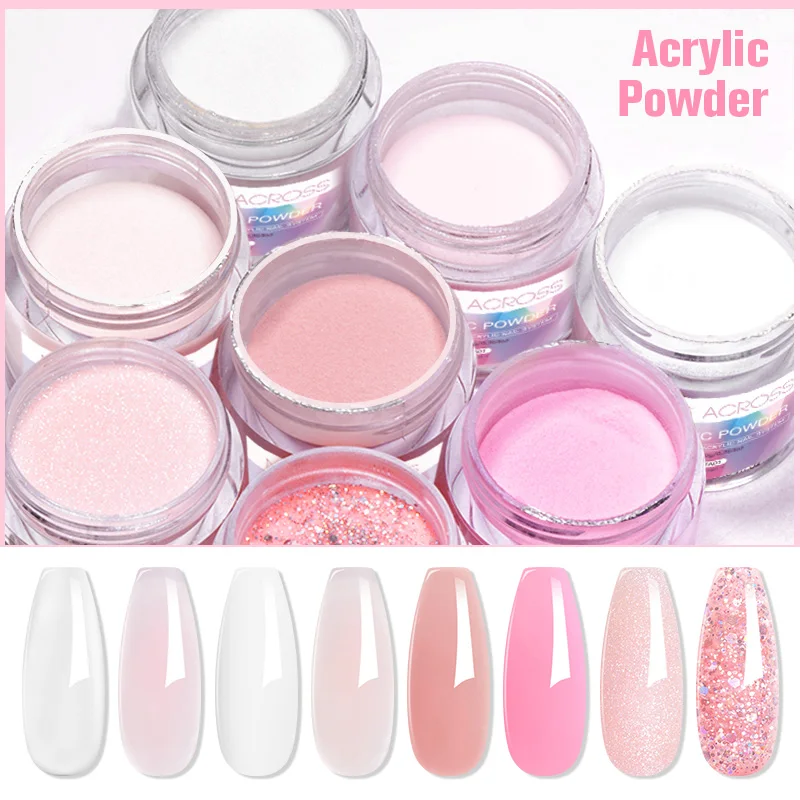 MEET ACROSS Clear Pink Nude Acrylic Powder 10g Nail Professional Polymer For Nails Extension No Need Lamp Cure Nail Decoration