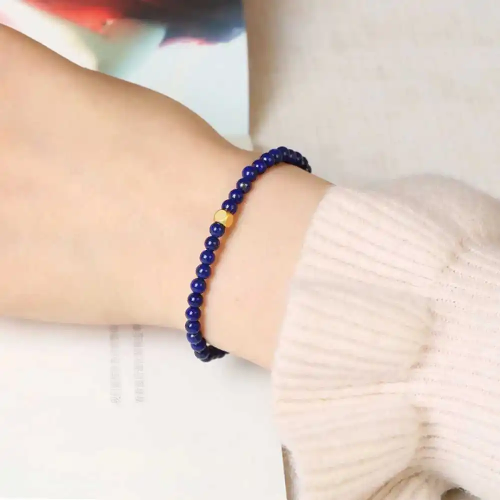 

4MM Beautiful Natural Lapis lazuli Beads Cuff Bracelet Beaded Diy Emotional Mental Chakra Healing Wrist Chain Pray Spirituality