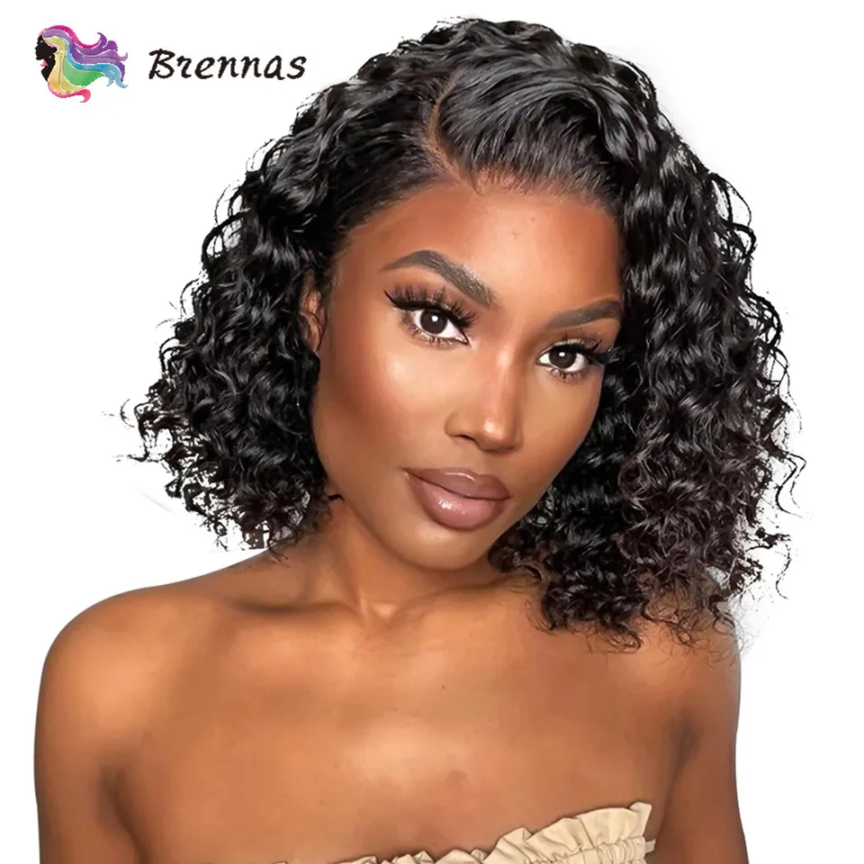 

13x4 Curly Bob Wig Preplucked Natural Color Brazilian Human Hair Bob Wigs For Women Transparent Curly Lace Front Wig Density 180