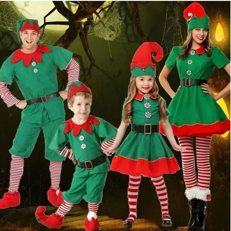 

2024 Green Elf Girls Christmas Costume Festival Santa Clause for Girls New Year Chilren Clothing Fancy Dress Xmas Party Dress