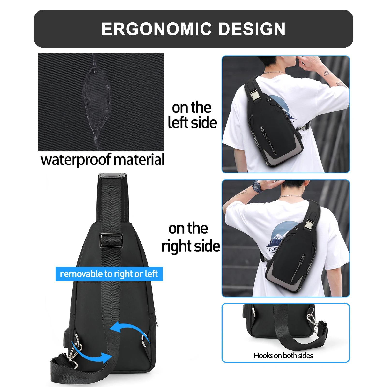 Multi Pocket Functional Chest Bag, Sports Fitness Business Sling Bag,Travel Men's Shoulder Bags & Backpack, Nylon Crossbody Bag