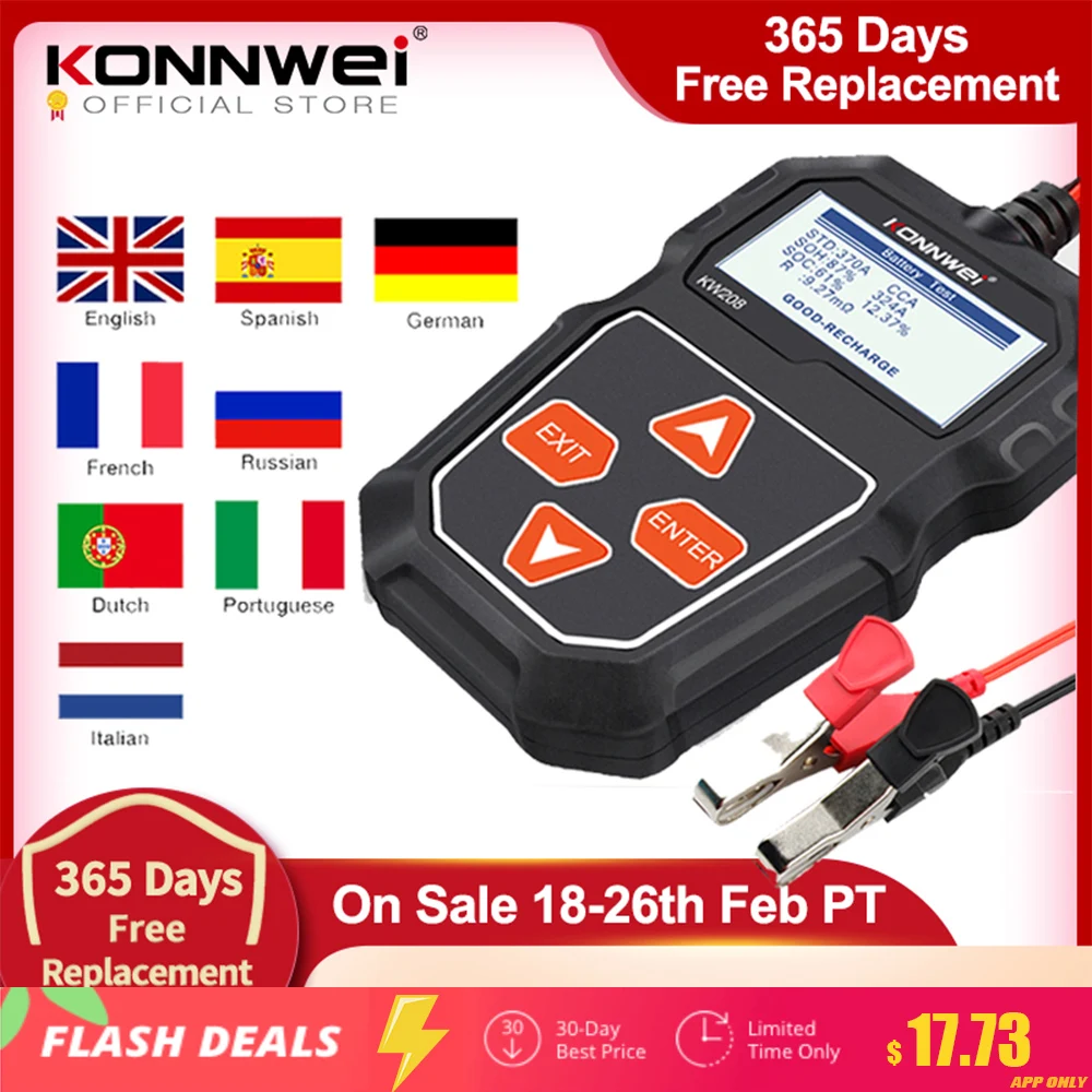 

Тестер KONNWEI KW208 для автомобильных аккумуляторов, 12 В, 100-2000CCA