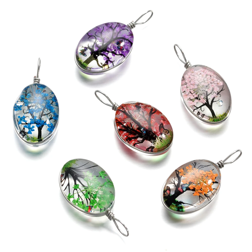 5 teile/los 13*27mm Heißer verkauf Kristall Glas Echte Getrocknete Blume Oval Anhänger für DIY Handgemachten Schmuck Armband halskette Zubehör – Detail 3
