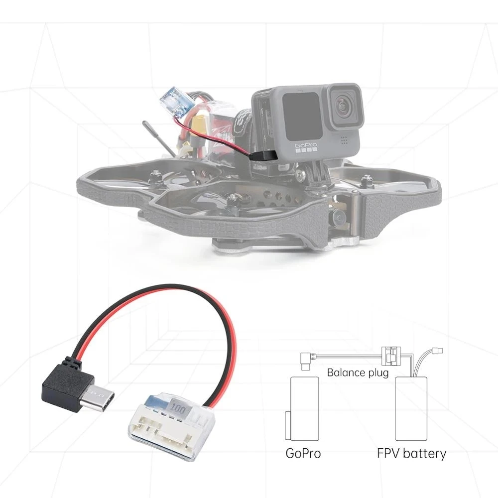 Ensemble du câble d'alimentation Type C 5V pour batterie drone FPV avec étiquette de compatibilité GoPro