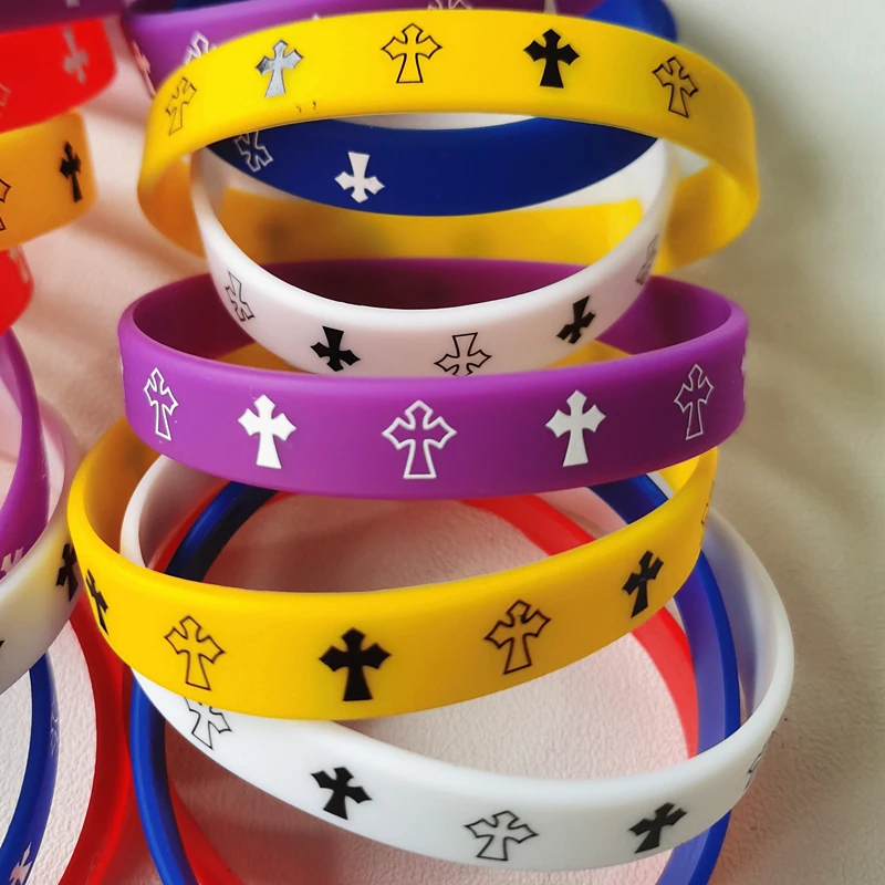 10PCS Lot Mix Religious Cross Jesus Christian Silicone Bracelets Inspirational Faith For Men Women Personality Wristband