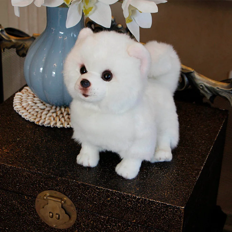 

Baby Plush Toy Simulation Pomeranian Samoyed Pure White Dog Stuffed Animal Toy Super Realistic Dog Toy Home Decor Pet Child Gift