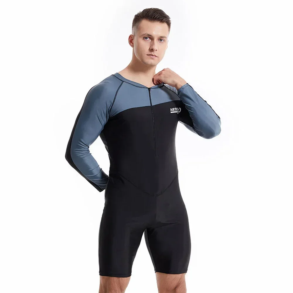 Men's Long-sleeved One-piece Swimsuit Teenager Scuba Diving Surfing Swimsuit Sunscreen Quick-drying Beach Surfing Suit