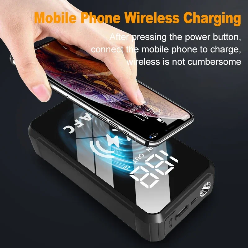 Car Jump Starter 2000A Starting Device For Emergency Battery Booster Car Battery Starters Portable Power Bank Wireless Charging Car Jump Starter Jump Starter