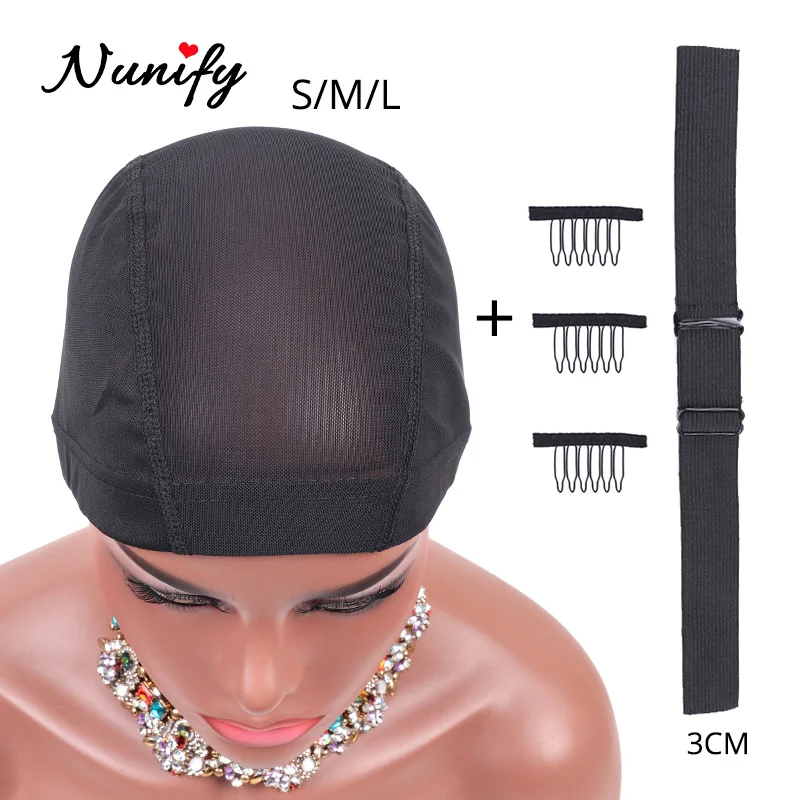 Wig Making Tools Mesh Wig Cap With Adjustable Band For Fixed Wigs Steel Comb Clips 6 Teeth 5Pcs/Set