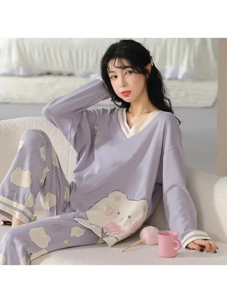 Wintermouw Herfst Sweet Long Home Pure Wear Damespak Pyjama Katoen Cartoon Can Set En Lente