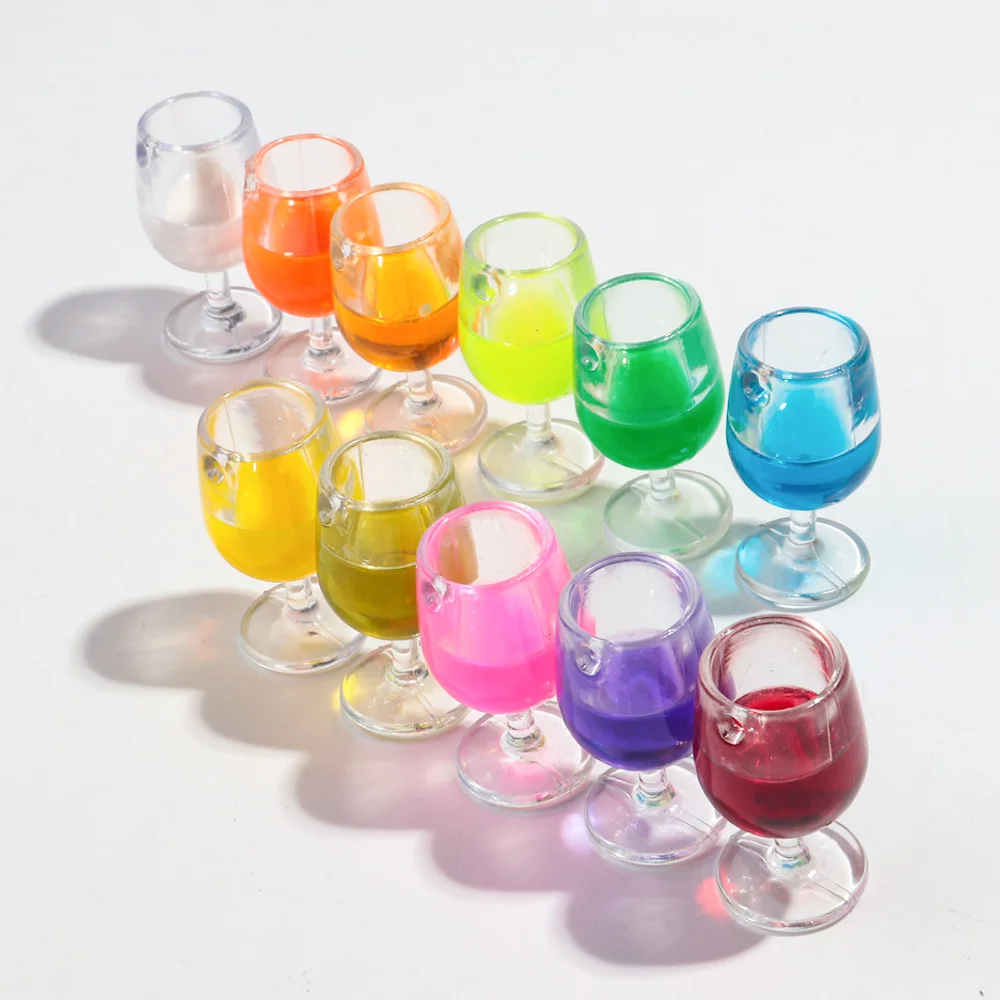 Elegant 3D Red Wine Glass Resin Charms - Set of 6 for Jewelry and Accessories Creation
