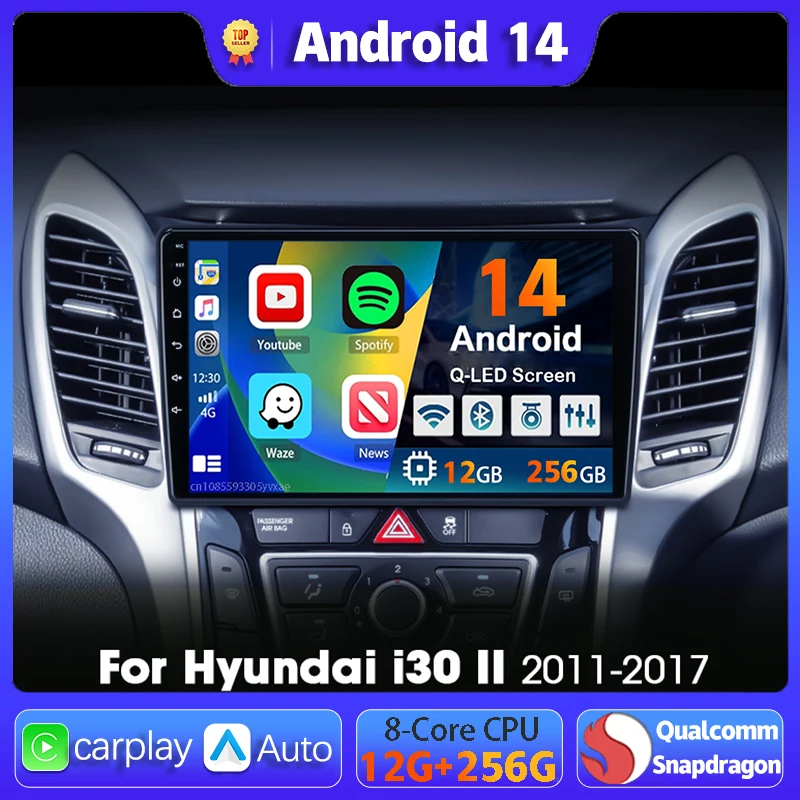 

Android 14 Car Radio GPS Navigation Multimedia Player For Hyundai i30 Grand Elantra Grant 2011 - 2017 video Stereo Carplay Auto