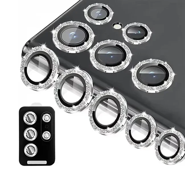 Ultra HD Glitter Diamond Camera Glass Lens Protector with Metal Ring