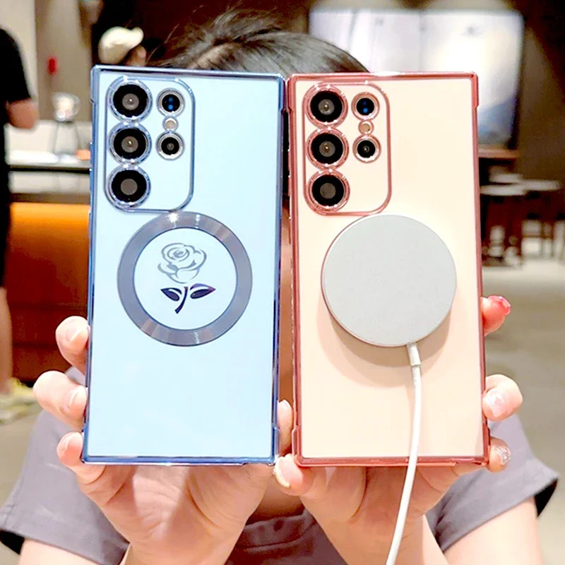 Plating Soft TPU Rose Case with MagSafe Charging Compatibility