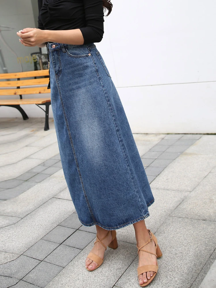 nike tennis skirt Denim Skirt Long Women Blue Solid A-line Skirts Fashion Lady Streetwear Casual Pocket High Waist Jeans Skirt Office Maxi Skirt satin skirt